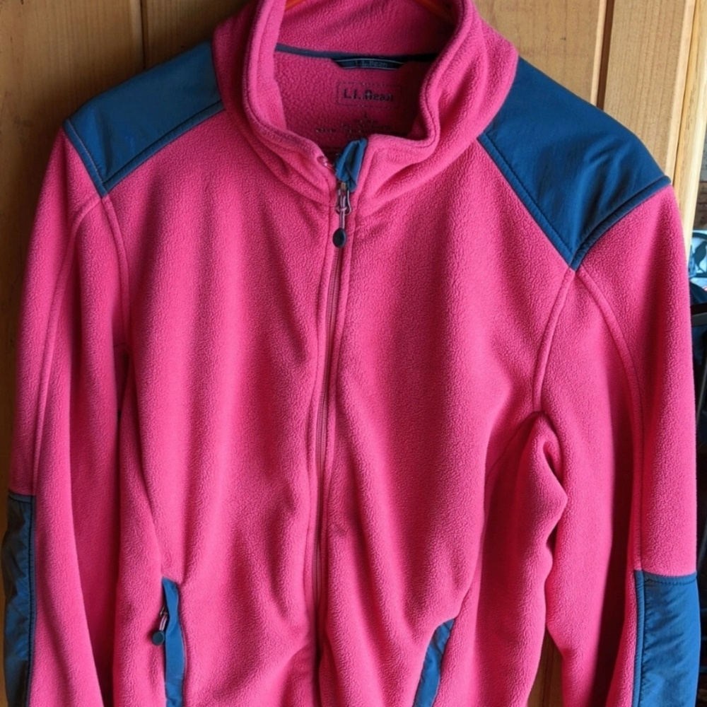 LL Bean Women Fleece Jacket Polartec Windpro Hiking Outdoor (L)  Dark Pink/Gray